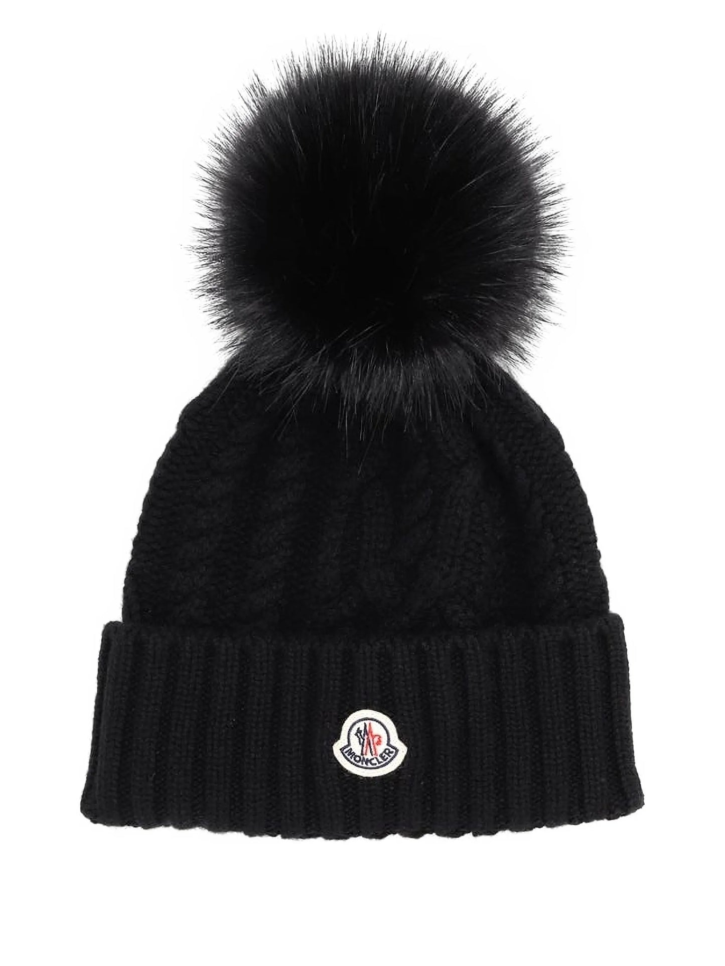 Moncler bonnet en maille torsadée à pompon