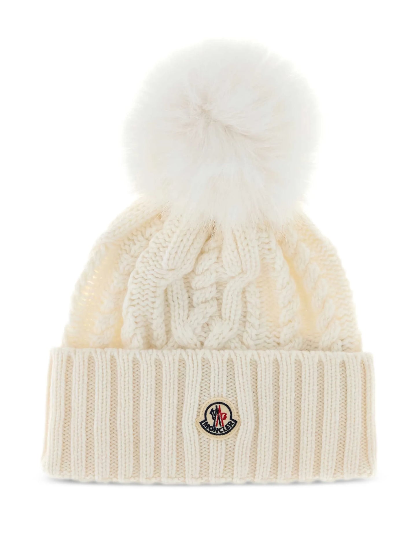 Moncler bonnet en maille torsadée à pompon