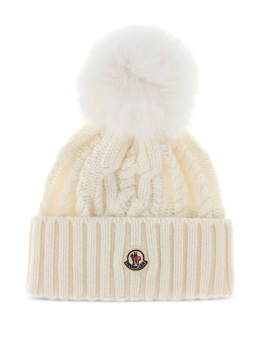 Moncler bonnet en maille torsadée à pompon