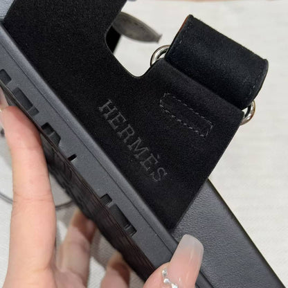 Sandales Chypre Hermès Noir Daim