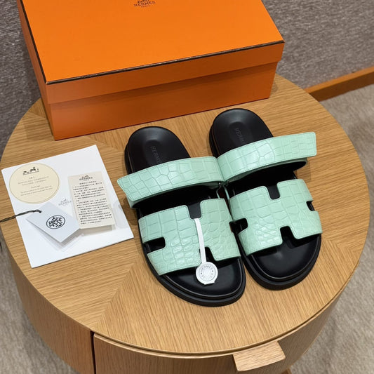 Sandales Chypre Hermès Bleu Caïman