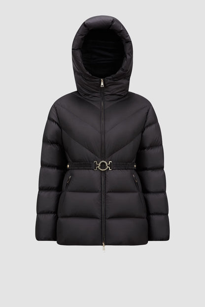 Doudoune courte Brosse à capuche et matelassage diagonal Moncler Noir